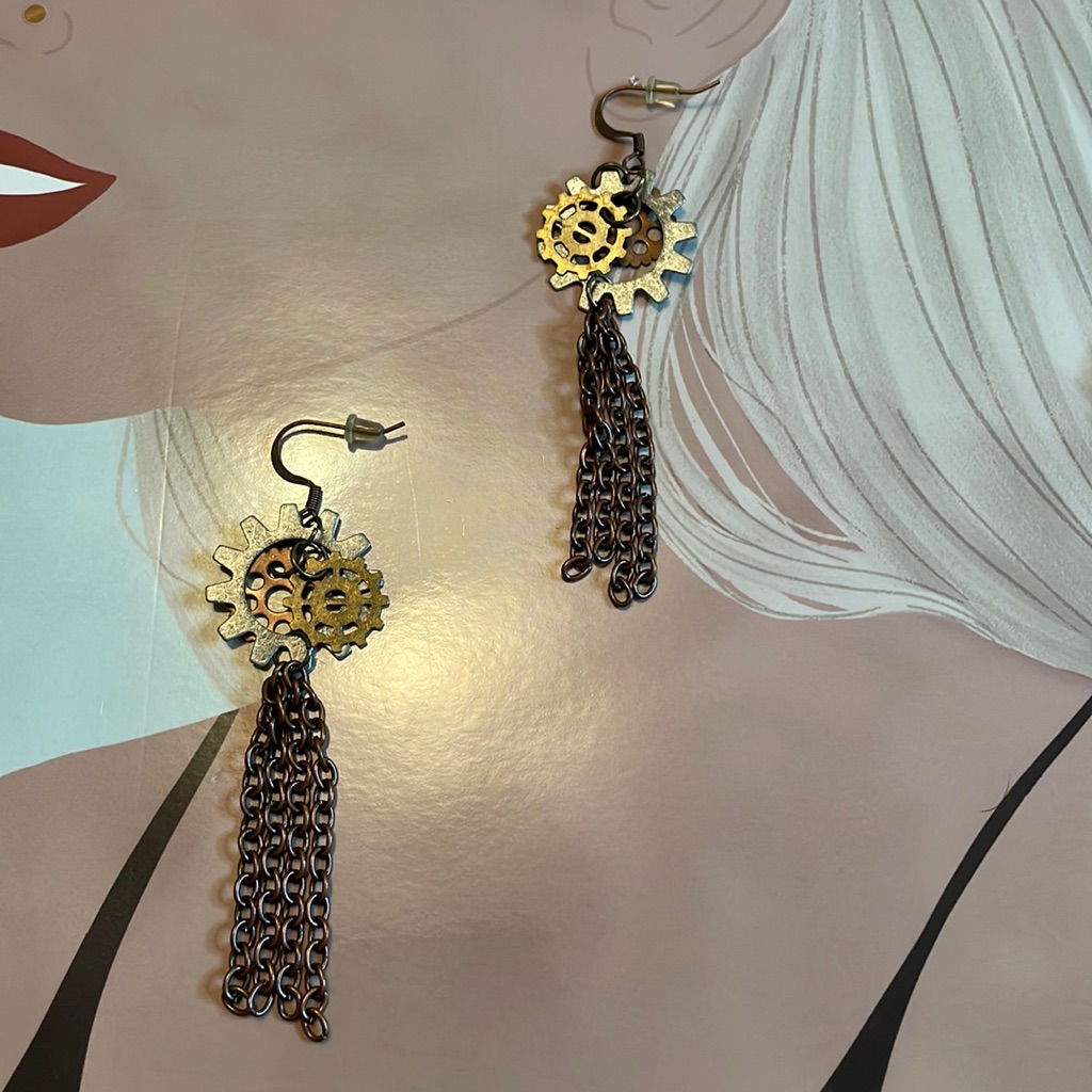 Steampunk Earrings With Chain 3”